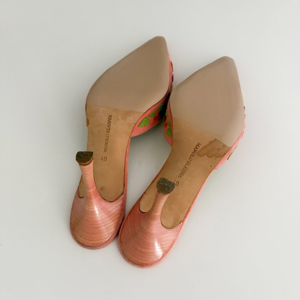 Manolo Blahnik Colorful Suede Floral Mule Heels (US 9.5 / IT 40
